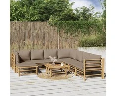 Lauko baldų komplektas Sodo komplektas su taupe pagalvėlėmis, 9 dalių, bambukas