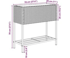 Sodo loveliai su lentyna, 2vnt., pilki, 70x28x70cm, poliratanas