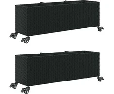 Sodo loveliai su ratukais, 2vnt., juodi, 107x32x38cm, ratanas