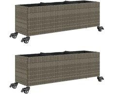 Sodo loveliai su ratukais, 2vnt., pilki, 107x32x38cm, ratanas