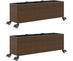 Sodo loveliai su ratukais, 2vnt., rudi, 107x32x38cm, PE ratanas