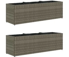 Sodo loveliai su vazonais, 2vnt., pilki, 105x30x32cm, ratanas