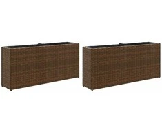 Sodo loveliai su vazonais, 2vnt., rudi, 90x20x40cm, poliratanas