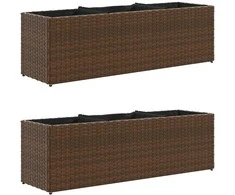 Sodo loveliai su vazonais, 2vnt., rudi, 105x30x32cm, PE ratanas