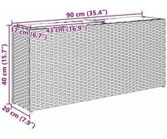 Sodo lovelis su 2 vazonais, rudas, 90x20x40cm, poliratanas