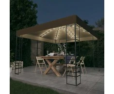 Sodo pavėsinė su lempučių girliandomis LED, taupe, 3x3m