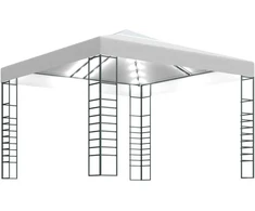 Sodo pavėsinė su lempučių girliandomis LED, balta, 3x3m