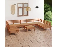 Lauko baldų komplektas Sodo poilsio baldų komplektas, 10 dalių, medaus rudas, pušis