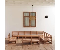 Lauko baldų komplektas Sodo poilsio baldų komplektas, 12 dalių, rudas, pušies masyvas