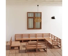 Lauko baldų komplektas Sodo poilsio baldų komplektas, 13 dalių, rudas, pušies masyvas