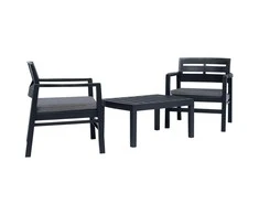 Lauko baldų komplektas Sodo poilsio baldų komplektas, 3 dalių, antracito, plastikas