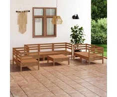 Lauko baldų komplektas Sodo poilsio baldų komplektas, 8 dalių, medaus rudas, pušis