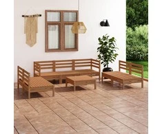 Lauko baldų komplektas Sodo poilsio baldų komplektas, 8 dalių, medaus rudas, pušis