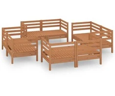 Lauko baldų komplektas Sodo poilsio baldų komplektas, 8 dalių, rudas, pušies masyvas