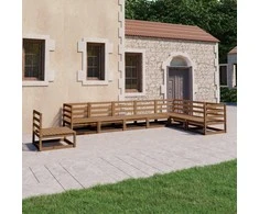 Lauko baldų komplektas Sodo poilsio baldų komplektas, 8 dalių, rudas, pušies masyvas
