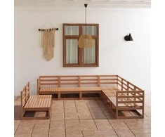 Lauko baldų komplektas Sodo poilsio baldų komplektas, 9 dalių, rudas, pušies masyvas