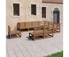 Lauko baldų komplektas Sodo poilsio baldų komplektas, 9 dalių, rudas, pušies masyvas