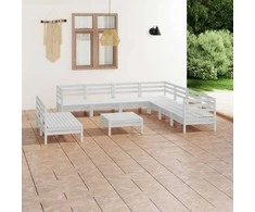 Lauko baldų komplektas Sodo poilsio baldų komplektas, 10 dalių, baltas, pušies masyvas