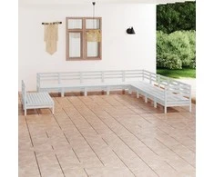 Lauko baldų komplektas Sodo poilsio baldų komplektas, 11 dalių, baltas, pušies masyvas