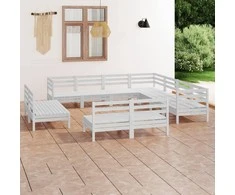 Lauko baldų komplektas Sodo poilsio baldų komplektas, 11 dalių, baltas, pušies masyvas