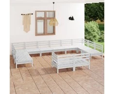 Lauko baldų komplektas Sodo poilsio baldų komplektas, 12 dalių, baltas, pušies masyvas