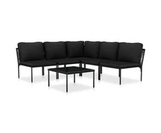 Lauko baldų komplektas Sodo poilsio komplektas su pagalvėlėmis, 6 dalių, juodas, PVC