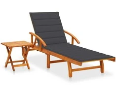 Sodo saulės gultas su staliuku ir čiužinuku, akacijos masyvas