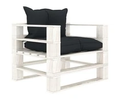 Sodo sofa iš palečių su antracito spalvos pagalvėmis, mediena
