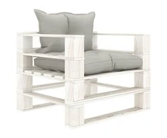 Sodo sofa iš palečių su taupe spalvos pagalvėmis, mediena