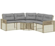 Sodo sofa su pagalvėlėmis ir pakoja, smėlio, poliratanas