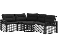 Sodo sofa su pagalvėlėmis ir pakojomis, juoda, poliratanas