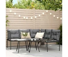 Sodo sofa su pagalvėlėmis, juoda, plienas/tekstilenas