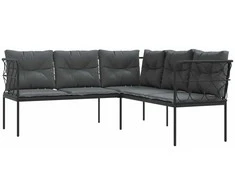 Sodo sofa su pagalvėlėmis, juoda, plienas/tekstilenas
