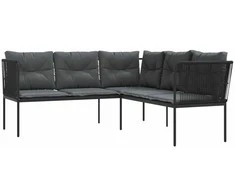 Sodo sofa su pagalvėlėmis, juoda, plienas/tekstilenas