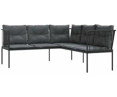 Sodo sofa su pagalvėlėmis, juoda, plienas/tekstilenas