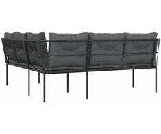 Sodo sofa su pagalvėlėmis, juoda, plienas/tekstilenas