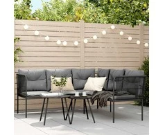 Sodo sofa su pagalvėlėmis, juoda, plienas/tekstilenas