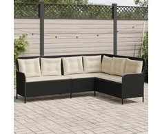 Sodo sofa su pagalvėlėmis, juoda, poliratanas, L formos