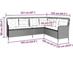 Sodo sofa su pagalvėlėmis, juoda, poliratanas, L formos