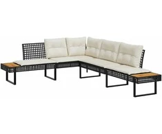 Sodo sofa su pagalvėlėmis, juoda, poliratanas/akacija, L formos
