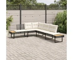 Sodo sofa su pagalvėlėmis, juoda, poliratanas/akacija, L formos
