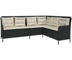 Sodo sofa su pagalvėlėmis, juoda, poliratanas, L formos