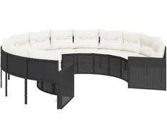 Sodo sofa su pagalvėlėmis, juodos spalvos, poliratanas