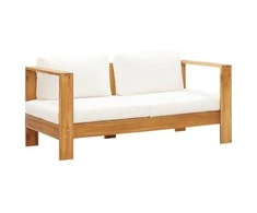 Sodo sofa su pagalvėlėmis, kreminė balta, 140cm, akacija