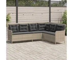 Sodo sofa su pagalvėlėmis, pilka, poliratanas, L formos