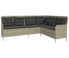 Sodo sofa su pagalvėlėmis, pilka, poliratanas, L formos