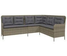 Sodo sofa su pagalvėlėmis, pilka, poliratanas, L formos