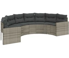 Sodo sofa su pagalvėlėmis, pilka, poliratanas, pusapvalis