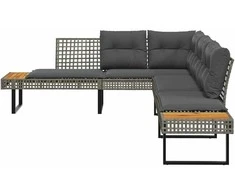 Sodo sofa su pagalvėlėmis, pilka, poliratanas/akacija, L formos