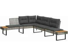 Sodo sofa su pagalvėlėmis, pilka, poliratanas/akacija, L formos